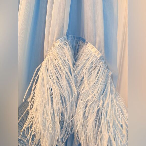 NEW BRONX AND BANCO Madeline Halterneck Gown in Powder Blue Feathered Gown - Picture 12 of 16